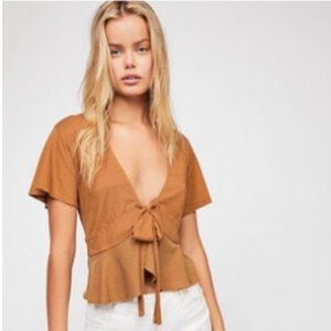 Free People Knot Mustard Yellow/Brown Top